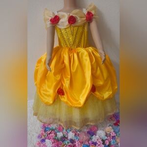 Enchanting Princess Belle Costume Dress for Girls - Yellow Ball Gown with Roses